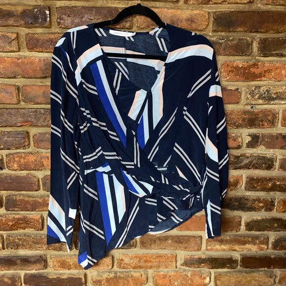 NWT Symphony + Notes Asymmetrical Faux-Wrap Striped Blouse Women's Size Small - Picture 1 of 6